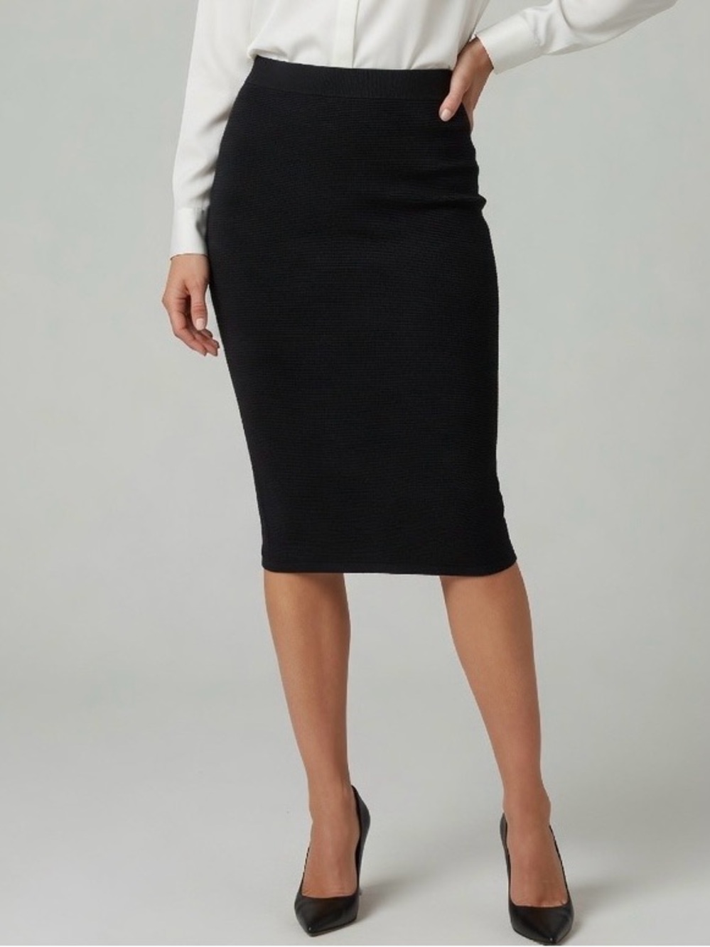 CQbyCQ Classic Black ribbed/Knit Pencil Skirt - Sleek Office Style